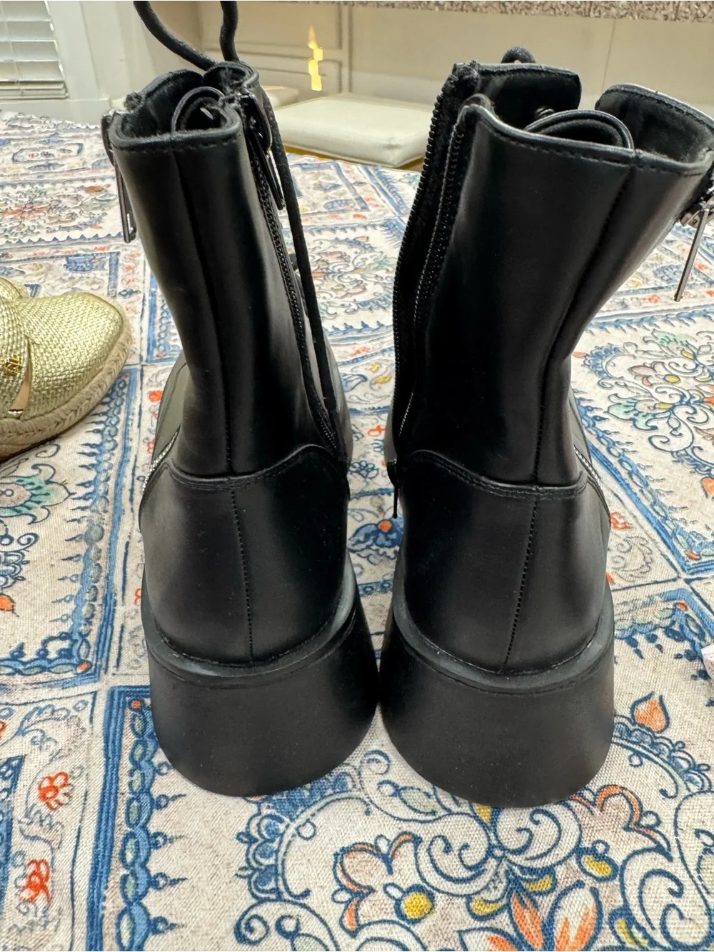 Steve Madden Black Lace-Up Platform Combat Boots with Side Zip
